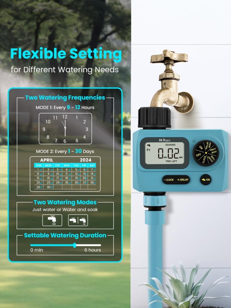 4 Zones Water Timer, Garden Hose Timer with Rain Delay, Manual Watering, Programmable Sprinkler Timer for Lawn, Garden, Pool