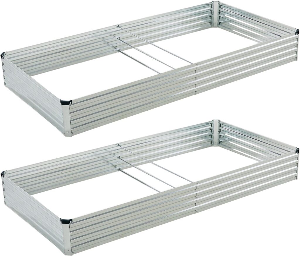 8x4x1ft(2 Pack) Galvanized Raised Garden Bed,Outdoor Planter Box Metal Patio Kit Planting Bed for Vegetables Flowers Herb,Silver