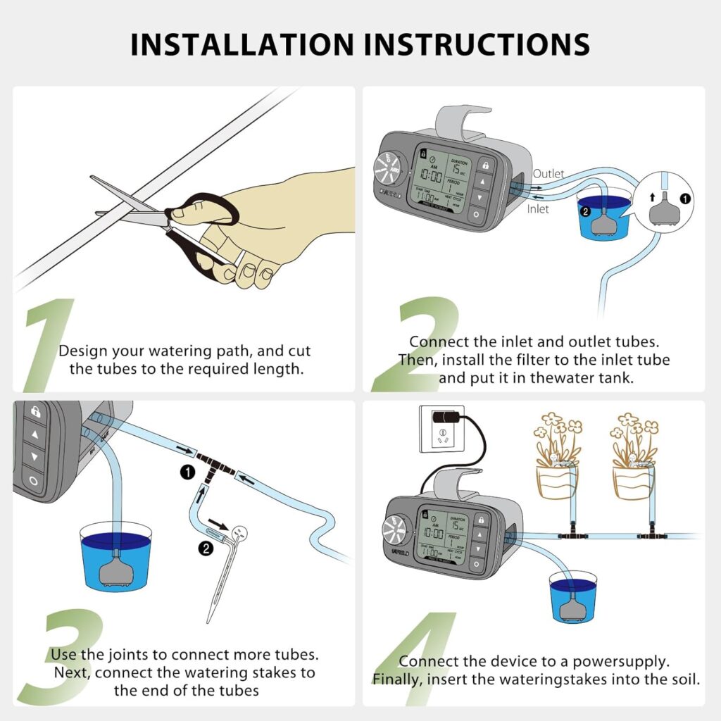 Automatic Watering System for 12 Potted Plants, Indoor Watering System for Plants, Automatic Drip Irrigation Kit with 30-Day Programmable Water Timer, LCD Display  Power Supply