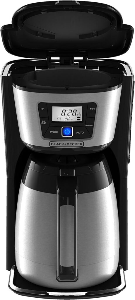 BLACK+DECKER 12 Cup Thermal Programmable Coffee Maker with Brew Strength and VORTEX Technology, Black/Steel, CM2046S