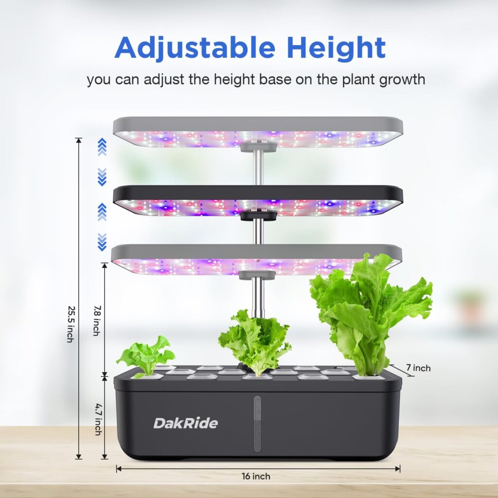 DakRide Hydroponics Growing System 12 Pods, Indoor Garden System with 36W Full Spectrum LED Grow Light, Auto-Timer, Adjustable Height, Silent Pump System, Indoor Herb Garden Kit for Home Office