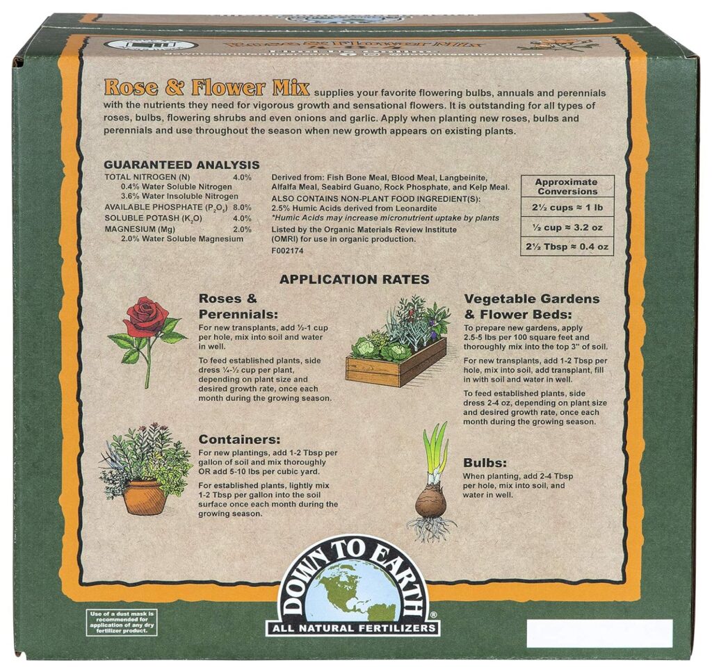 Down To Earth All Natural Fertilizers Organic Rose  Flower Mix 4-8-4, 5 lb