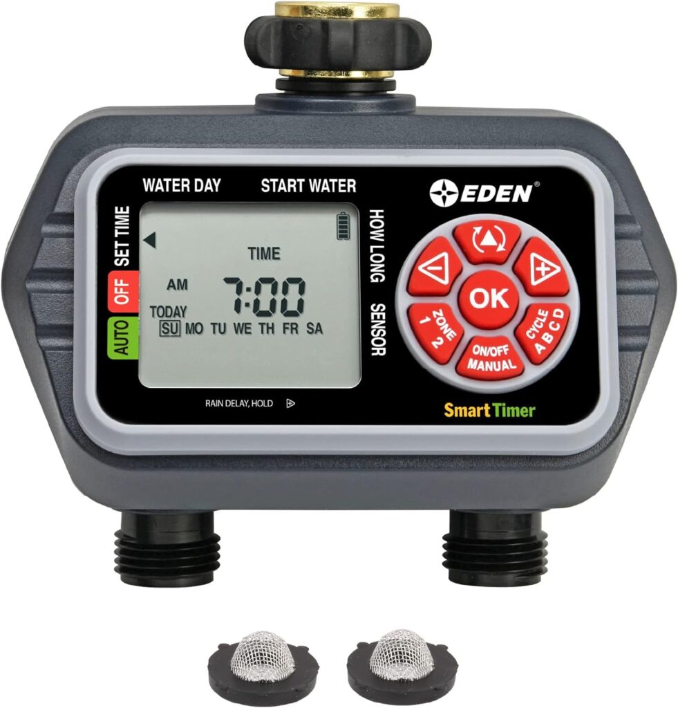 Eden Digital Programmable Water Timer + Flex Design Above Ground Irrigation Garden Sprinkler System