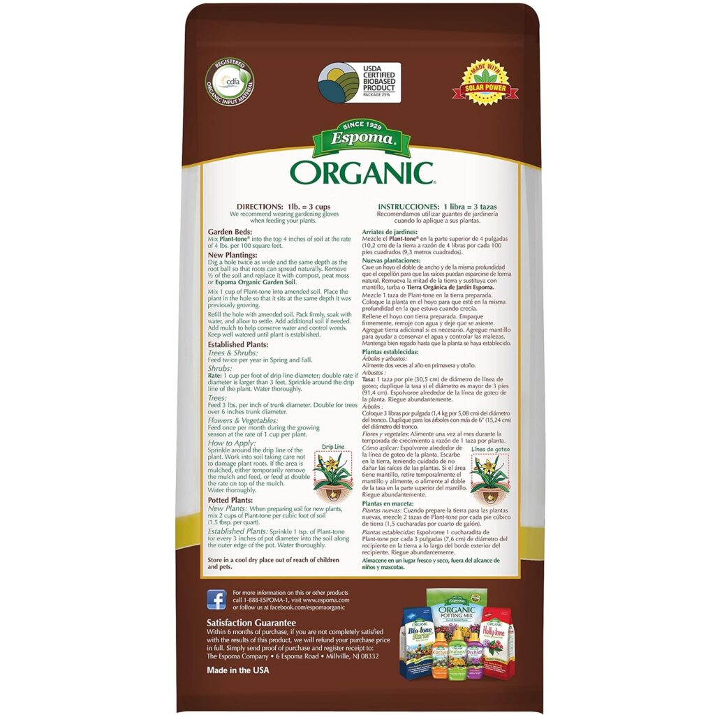 Espoma Organic Plant-Tone 5-3-3 Natural  Organic All Purpose Plant Food; 4 lb. Bag; The Original Organic Fertilizer for All Flowers, Vegetables, Trees, and Shrubs. Pack of 3