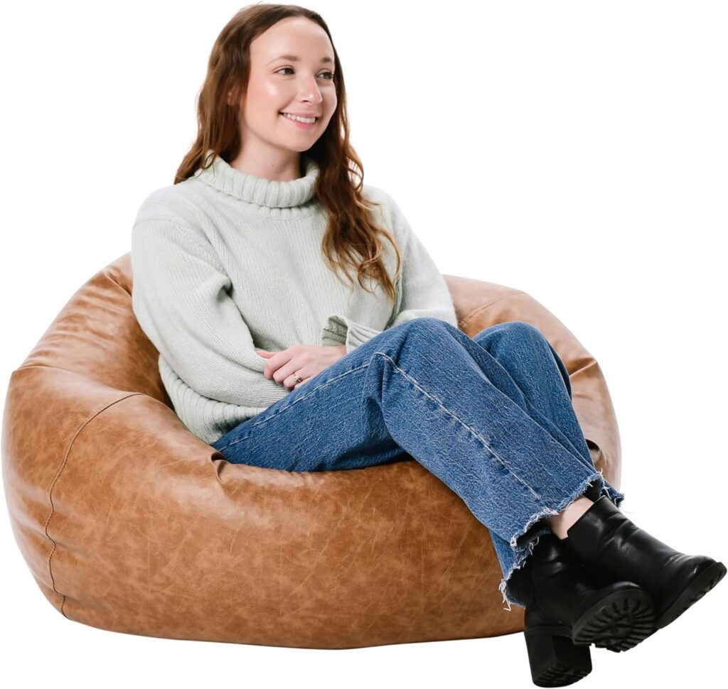 Factory Direct Partners 35 Rustic Western Bean Bag Chair; Distressed Faux Leather, Low to Ground for Reading, Playing Video Games and Relaxing; Flex Seating for Home and School - Pecan, 10478-321