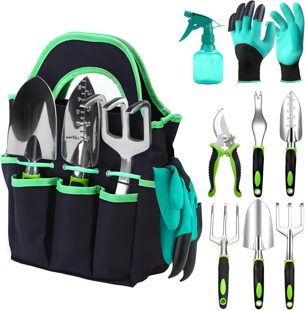 Garden Tool Set,Garden Tools 9-Piece,Lightweight yet Durable Aluminium Alloy Garden Hand Tools Set,Sincerely Provide You with a Complete and Ideal Gardening Kit