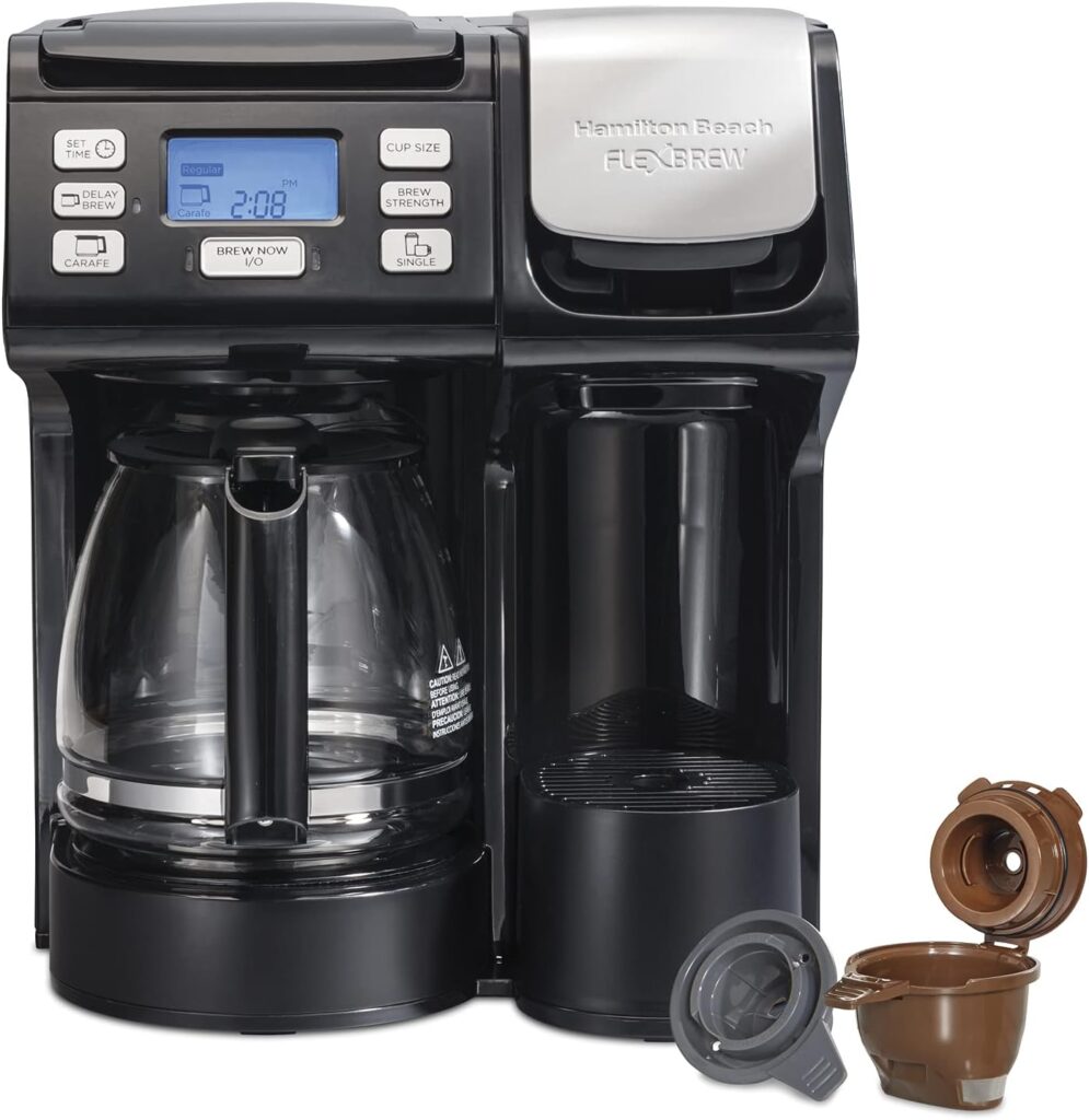 Hamilton Beach FlexBrew Trio 2-Way Coffee Maker, Compatible with K-Cup Pods or Grounds, Combo, Single Serve  Full 12c Pot, Black - Fast Brewing (49902)