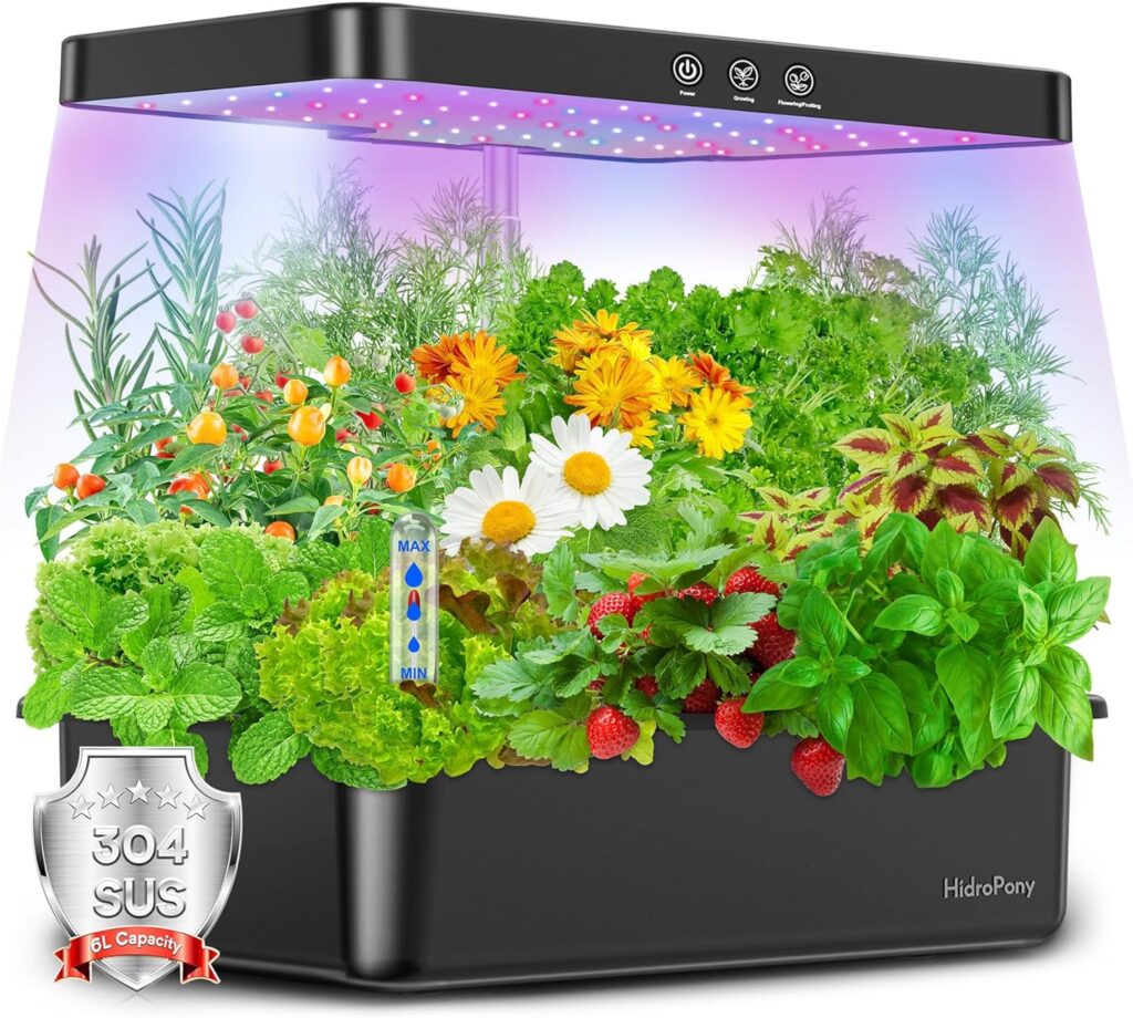 Herb Garden Hydroponics Growing System - HidroPony 12 Pods Indoor Gardening System with LED Grow Light, Plants Germination Kit, Auto Timer, Ideal Gardening Gifts for Women