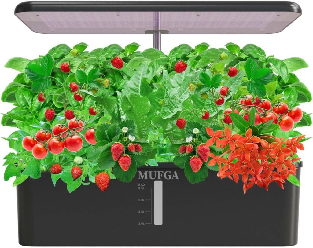 Hydroponics Growing System Herb Garden - MUFGA 18 Pods Indoor Gardening System with LED Grow Light, Plants Germination Kit(No Seeds) with Pump System, Adjustable Height Up to 17.7 for Home, Black