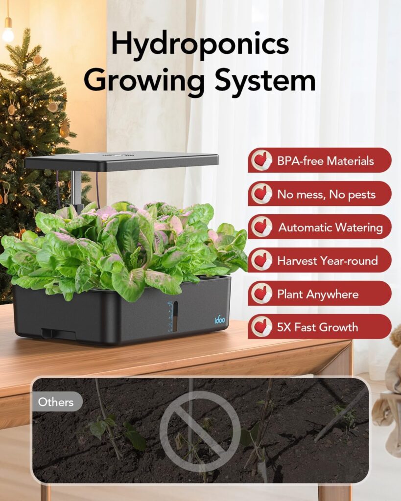 iDOO Hydroponics Growing System Kit 12Pods, Gifts for Mom, Herb Garden Indoor with LED Grow Light, House Warming Gifts New Home, Built-in Fan, Auto-Timer, Adjustable Height Up to 11.3 for Home Office