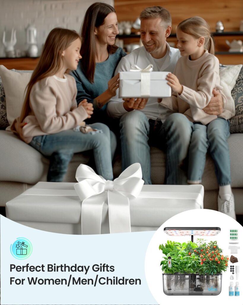 iDOO Hydroponics Growing System Kit, Gifts for Mom, 12Pods Herb Garden with LED Grow Light, Indoor Plants Garden Tool for Home Kitchen School, Healthy Food for Vegan, Kids, Good for Mental Health