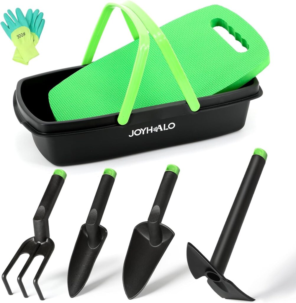 Joyhalo Garden Tool Set, 6 Pieces Durable Fiber Composite Gardening Tools for Women, Non-Rusting Gardening Hand Tools with Garden Harvest Basket Kneeling Pad, Ideal Gardening Gifts for Women  Men