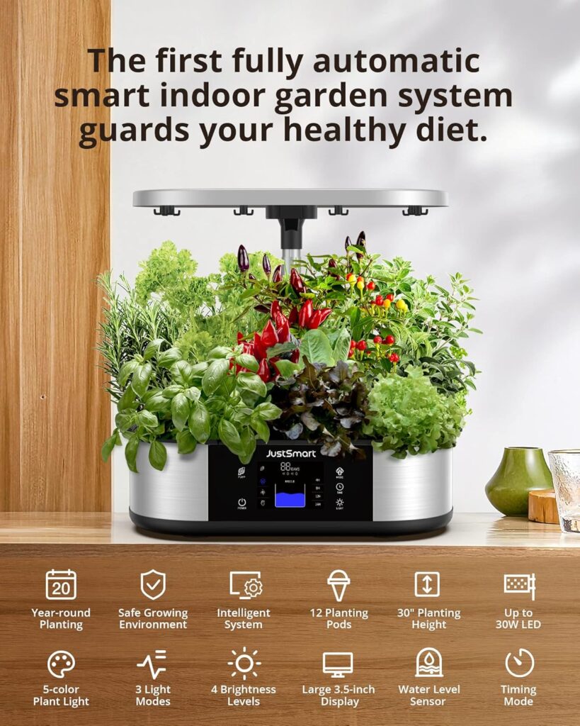 Litake 12 Pods Smart Hydroponics Growing System Indoor Garden with 3 Planting Modes, Up to 30, 120 LED Light, Fixed hook, Automatic Timer, Silent Pump System for Home Kitchen Gardening, GS1 Lite