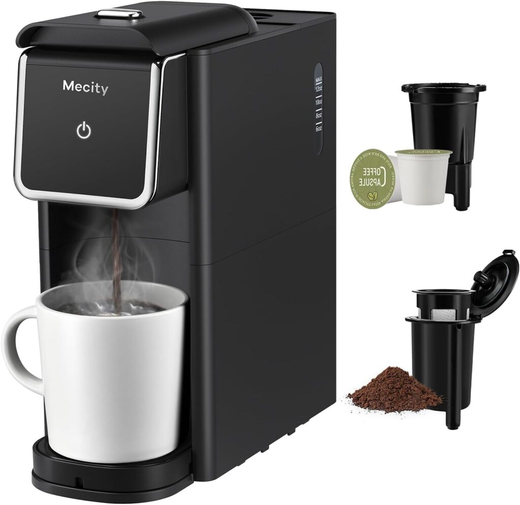 Mecity Mini Coffee Maker, Single Serve, One Cup Coffee Machine for K Cup Ground Coffee, Tea, 6 to 12 Oz Brewer For Home Use, RV, Apartment, Auto Shut Off 120V 1000W