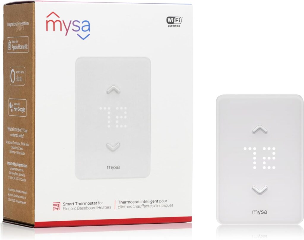 Mysa Smart Thermostat LITE for Electric Baseboard Heaters 240V | Easy Install | Use w/HomeKit, Alexa, Google Home | Wi-Fi Programmable | Remote Control with Free App