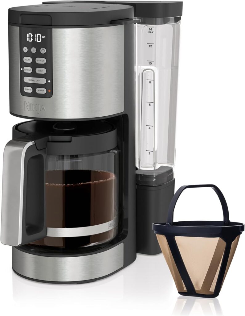 Ninja DCM201 14 Cup , Programmable Coffee Maker XL Pro with Permanent Filter, 2 Brew Styles Classic  Rich, 4 Programs Small Batch, Delay Brew, Freshness Timer  Keep Warm, Stainless Steel