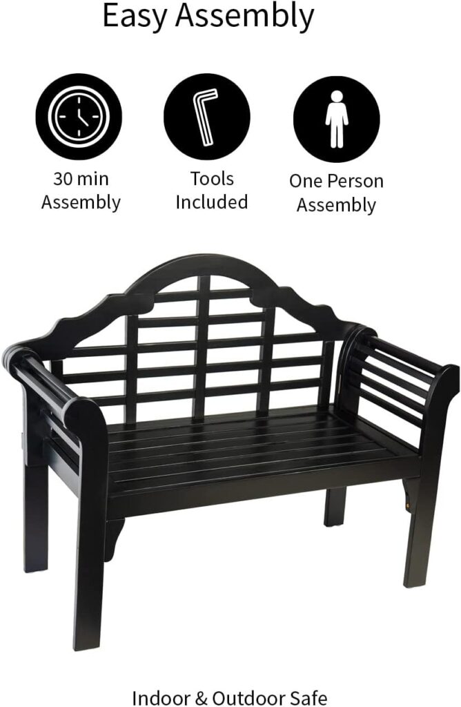 Plow  Hearth Weatherproof Lutyens Outdoor Bench | Holds Up To 400 lbs | Garden Patio Porch Park Deck | Wood | Black