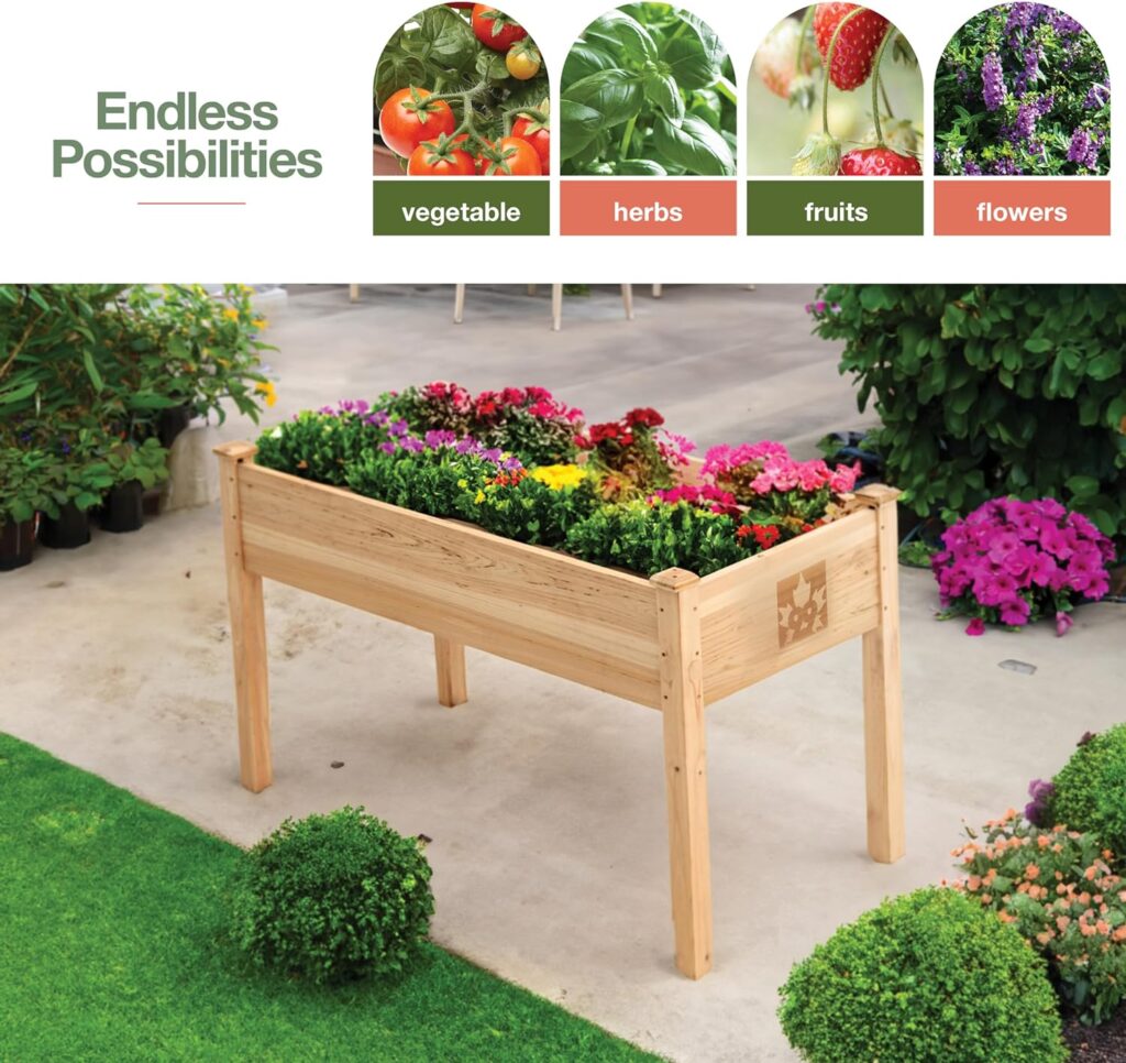 Raised Garden Bed With Legs 48x24x30 - Natural Cedar Wood Elevated Planter Box with Bed Liner for Flowers, Veggies, Herbs. Space Saver for Outdoor Patio, Deck, Balcony, Backyard. 200lb Capacity