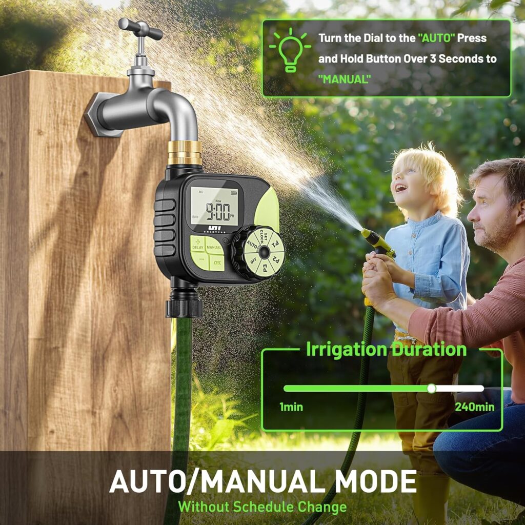 Unistyle Wifi Sprinkler Timer 2 Zone, Programmable Outdoor Hose Timer, Wifi Irrigation Controller with Smart Rain Delay/Auto Mode/Manual, APP Control via 2.4Ghz WiFi and Bluetooth, Yards and Garden