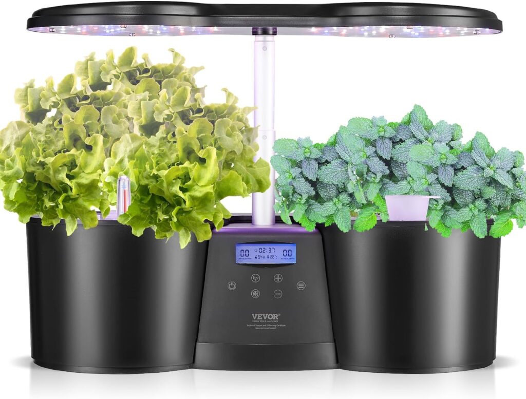 VEVOR Hydroponics Growing System, 12 Pods Indoor Growing System, Indoor Garden Kit with Full-Spectrum LED Grow Light, Indoor Gardening System Height Adjustable, 4.2L Water Tank, Auto Time, Black