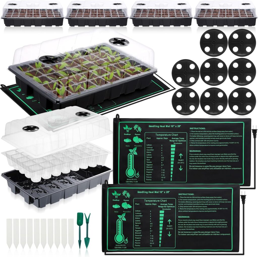 160 Cells Seed Starter Tray with Humidity Domes and 2 Pcs 10 x 20 Plant Heating Mats, Durable Seed Starter Kit for Cloning Tray, Seedling Starter Kit, Seed Germination Kit, Propagation Kit