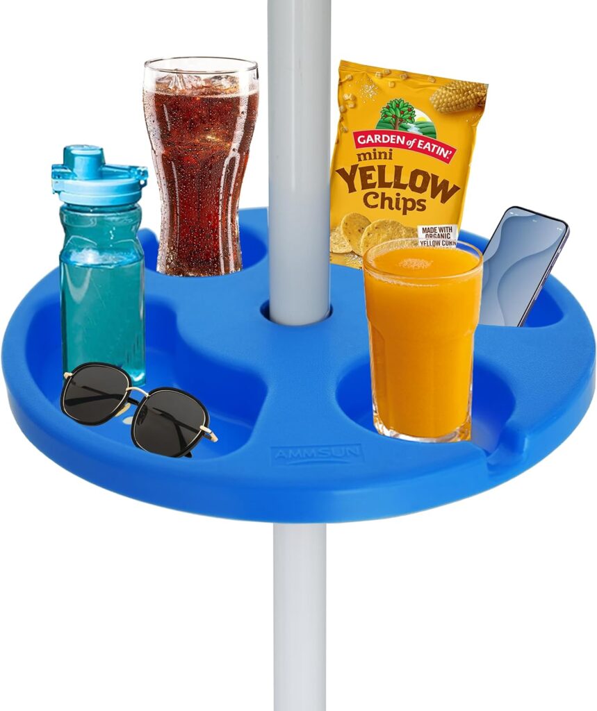 AMMSUN 13 Beach Umbrella Table Tray for Beach, Patio, Garden, Swimming Pool with Cup Holders, Snack Compartments Blue