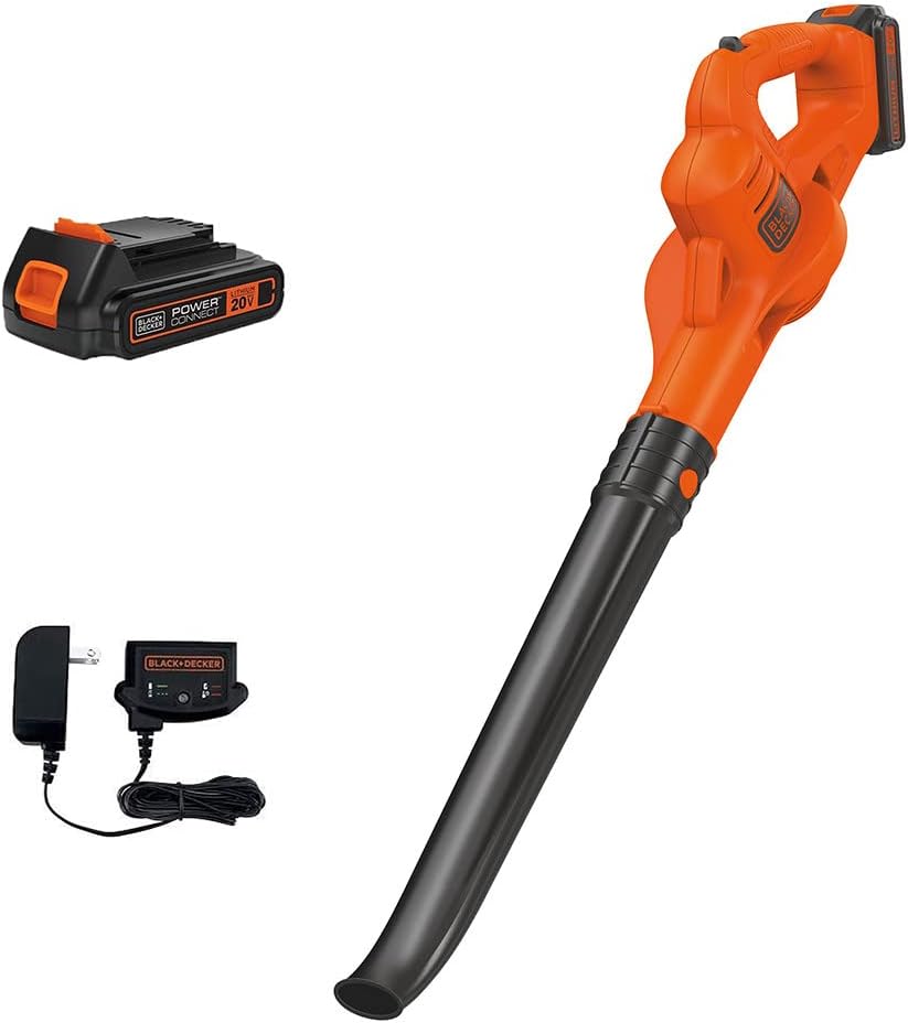 BLACK+DECKER 20V MAX Cordless Leaf Blower, Lawn Sweeper, 130 mph Air Speed, Lightweight Design, Battery and Charger Included (LSW221)