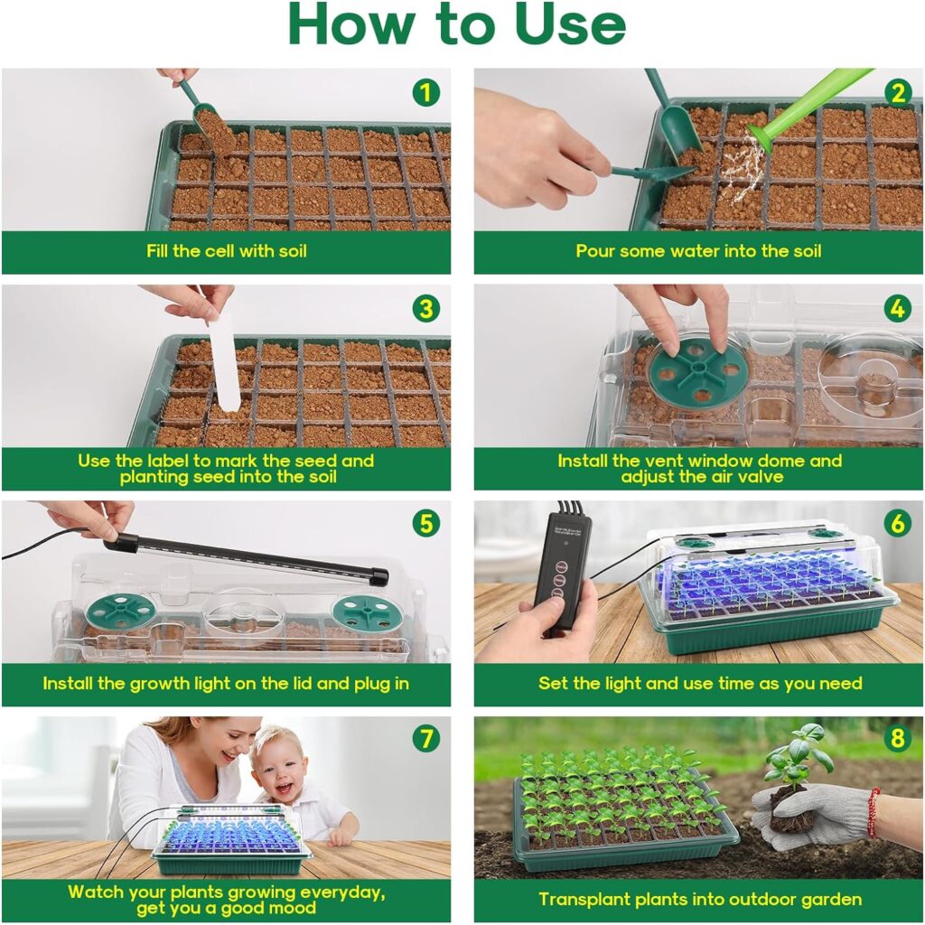 BlumWay Seed Starter Tray with Grow Light,2 Pack 80 Cells Seedling Tray Kit with Humidity Dome/Indoor Plant Starter Kit, Adjustable Brightness Plant Germination Trays