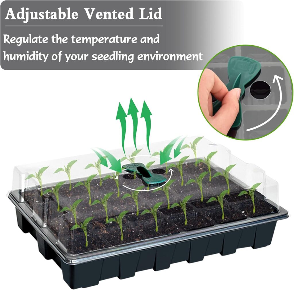 Halatool 10 Pack Seed Starter Tray Black Seedling Starter Trays with Humidity Dome Reusable 240 Cells Seed Starter Kit with 2 Garden Tools  200 Plant Labels for Seeds Germination