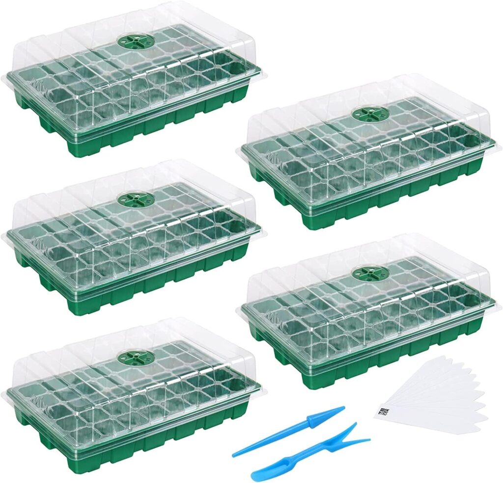 MIXC Seedling Trays Seed Starter Tray, 5-Pack Mini Propagator Plant Greenhouse Grow Kit with Humidity Vented Domes and Base for Seeds Starting (40 Cells Per Tray, Total 200 Cells), Green