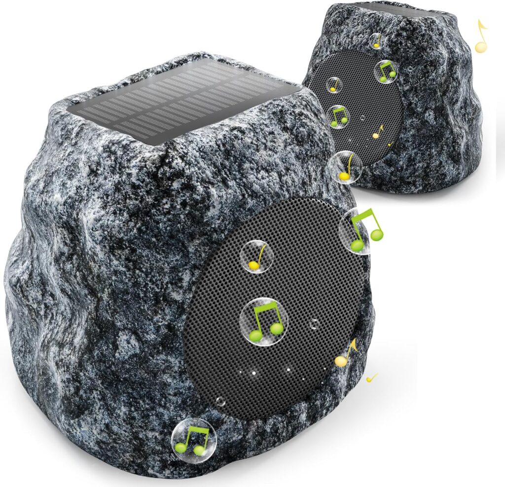 Outdoor Rock Bluetooth Speakers - 60W Deep Bass IPX7 Waterproof Speaker, Solar-Powered, Wireless Connectivity, Weatherproof Design, Perfect for Pool, Garden, Deck, and Outdoor Activities -2 Pack