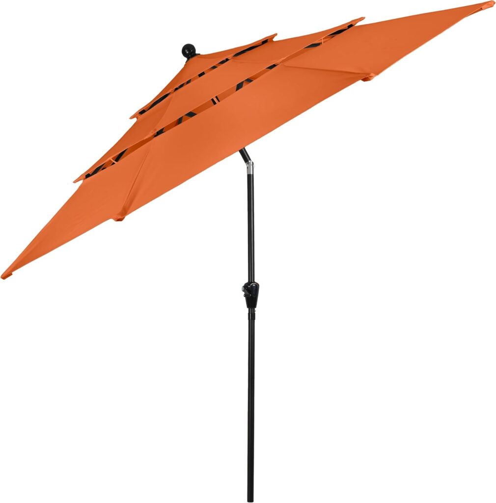 Pure Garden 10 ft Patio Umbrella - 3-Tiered Sunshade with Push Button Tilt and Easy-Open Crank - Outdoor Umbrella for Deck or Pool