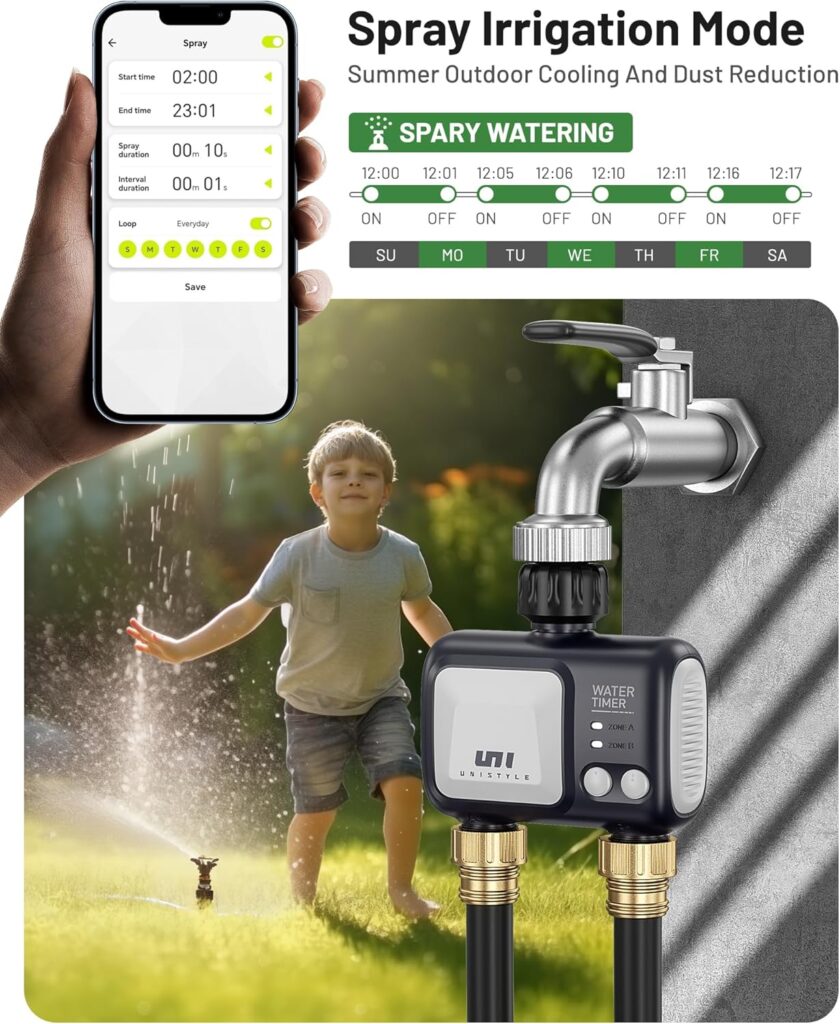 Unistyle Sprinkler Timer with Brass Swivel, Programmable Water Timer for Garden Hose, Hose Timer with Rain Delay/Auto/Manual Mode, Watering Irrigation Timer for Outdoor Lawn (1 Outlet)