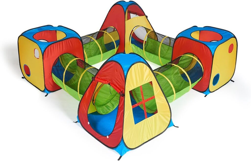 UTEX 8 in 1 Pop Up Children Play Tent House with 4 Tunnel, 4 Tents for Boys, Girls, Babies and Toddlers for Indoor and Outdoor Use