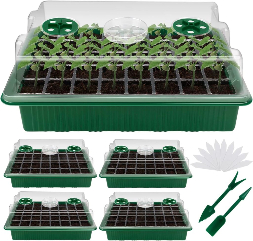 YAUNGEL Seed Starting Trays, XL Thicken Seed Starter Tray Kit with Humidity Dome Durable Growing Trays for Greenhouse  Gardens, 4 Pack 160 Cells, Green