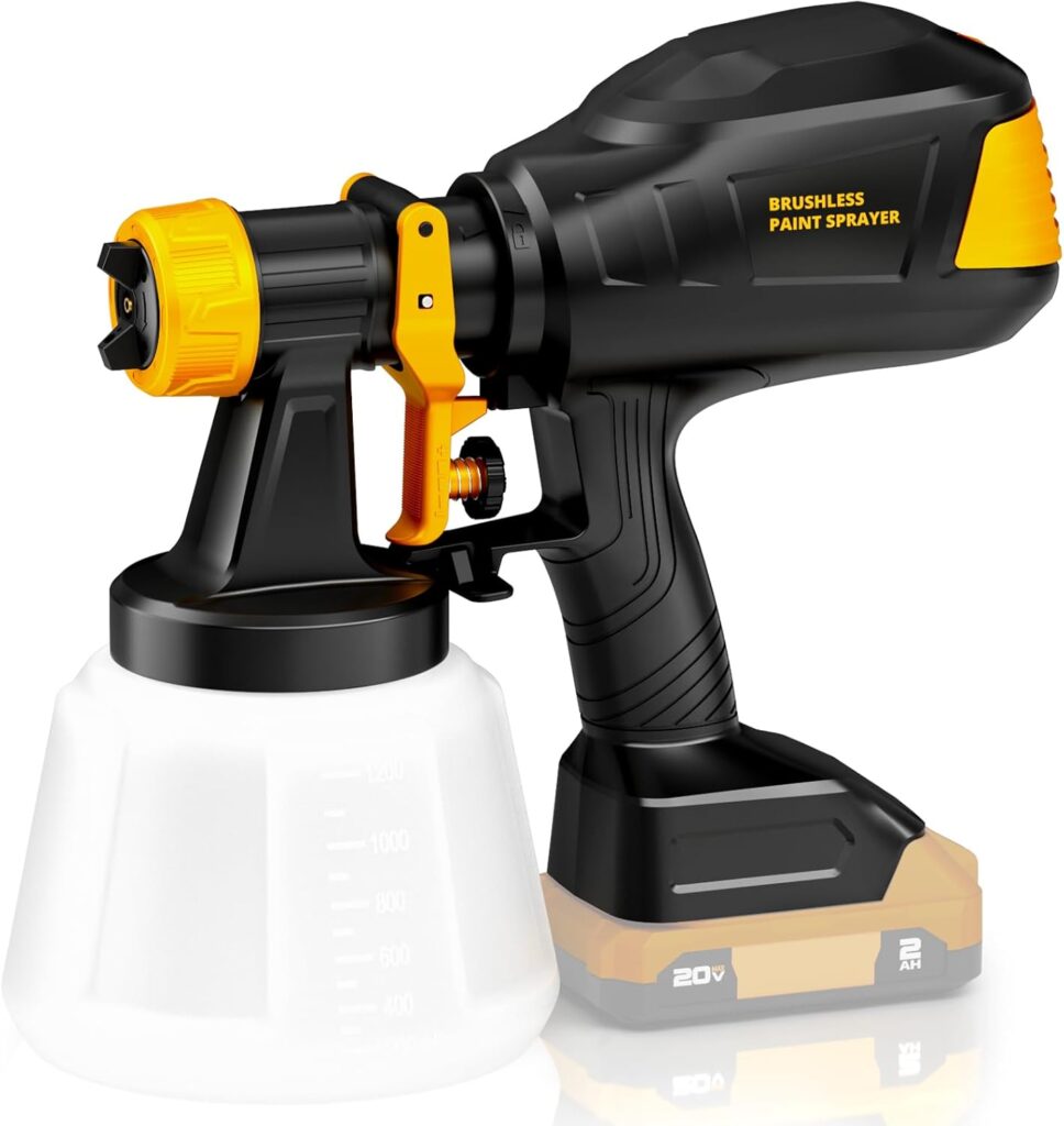 Brushless Cordless Paint Sprayer for Dewalt 20V Battery, 190 Din/s Max, 1200ML Container, 4 Nozzles, 3 Patterns for Furniture Painting (Tool Only)