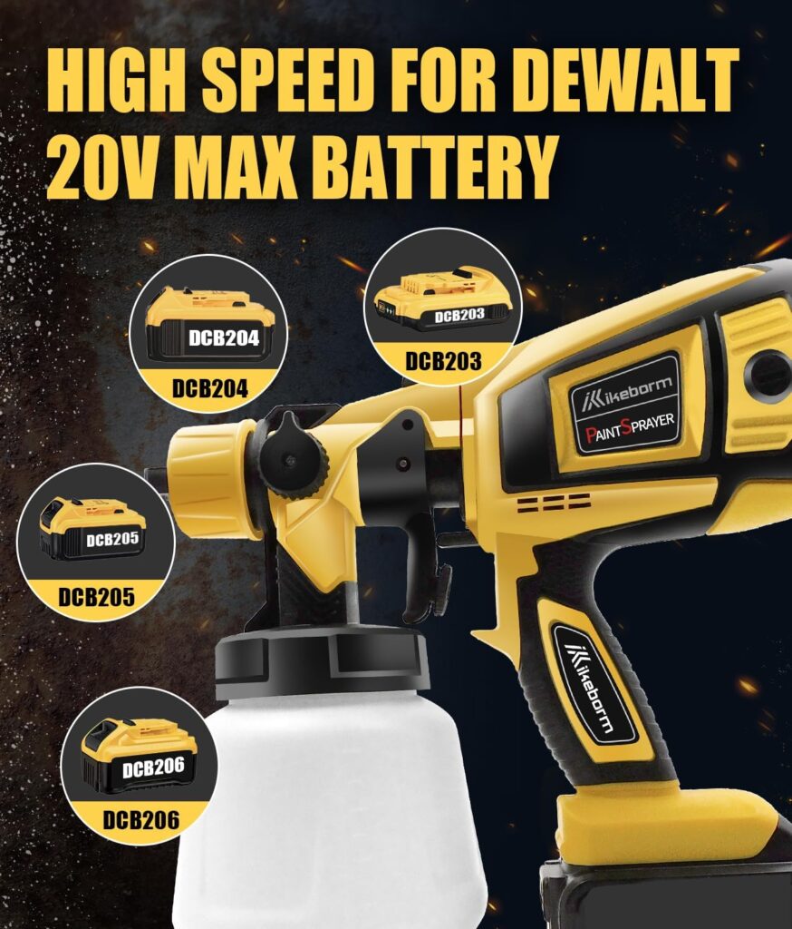 Cordless Paint Sprayer for Dewalt 20V Battery DCB206, HVLP Spray Paint Gun with 5 Nozzles and 1400ml Container for House Painting Interior and Exterior/Wood/Walls/Fence(Not Included Battery)