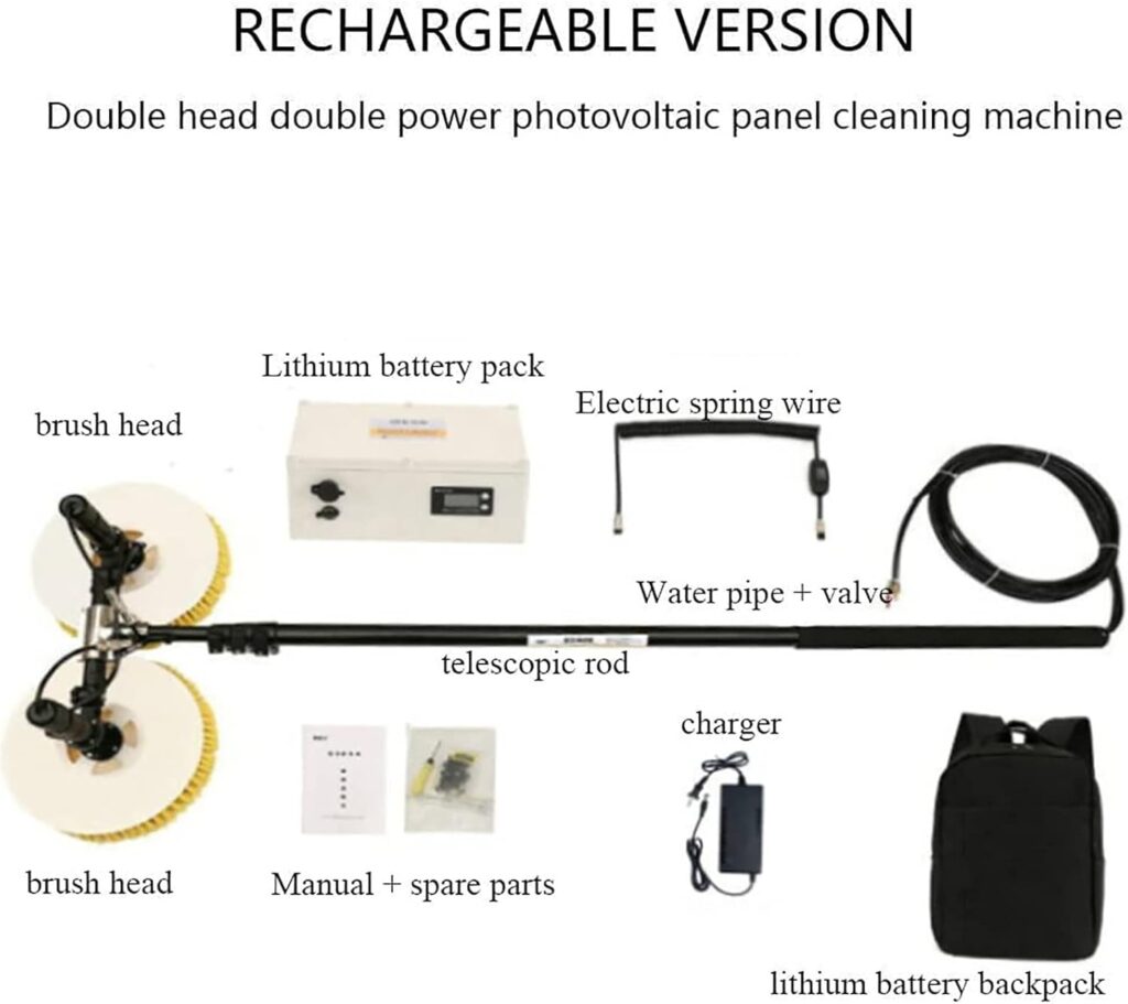 House Water Fed Pole Kit, Photovoltaic Panel Electric Cleaning Equipment Brush - Solar Panel Electric Cleaning Tool with Accessories, Cable, 2 Round Brushes