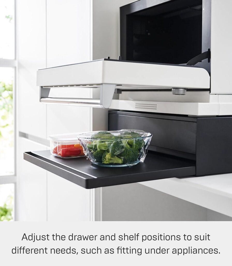 Tower Kitchen Countertop Organizer Appliance Stand With Drawer And Pull-Out Shelf - Steel