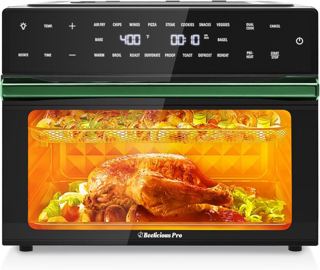 32QT Extra Large Air Fryer, 19-In-1 Air Fryer Toaster Oven Combo with Rotisserie and Dehydrator, Digital Convection Oven Countertop Airfryer Fit 13 Pizza, 6 Accessories, 1800w