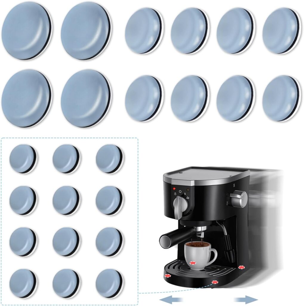 Appliance Sliders for Kitchen，24pcs Adhesive　Sliders for Espresso Machine, Coffee Makers, Air Fryer, Microwave, Bread Machine, Blenders, Aid Mixer and Other Heavy Kitchen Items (3 Sizes)