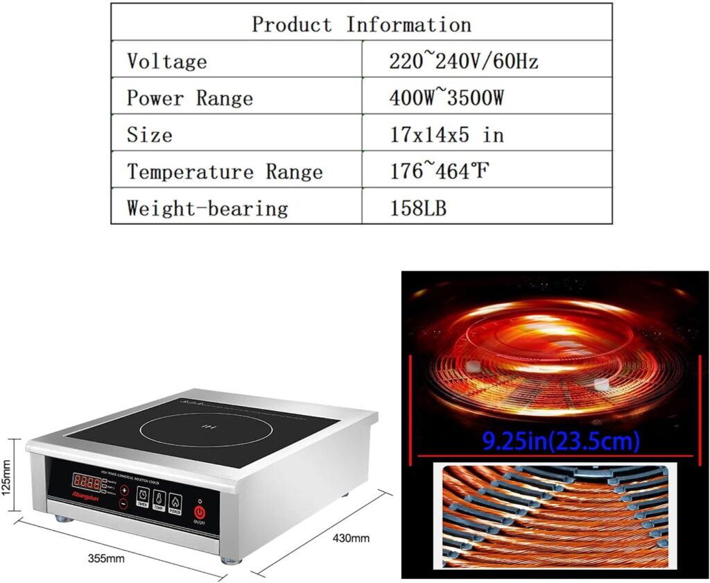 Commercial Range Countertop Burners 3500W/240V Induction Cooktop Hot Plate for Kitchen Restaurants Abangdun (Single Burner)