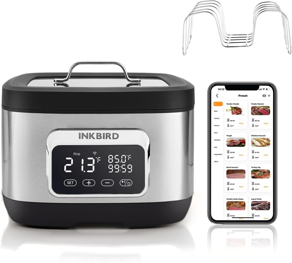 Inkbird Wifi Sous Vide Cooker,700W Sous Vide Machine, 8 Quart Water Oven with Rack Divider and 14 Preset Recipes, 3D Water Circulation Rapid Heating,Wifi Control  Timmer- All-in-One Sous Vide Pot