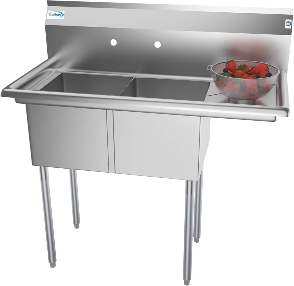 KoolMore 2 Compartment Stainless Steel NSF Commercial Kitchen Prep  Utility Sink with Drainboard - Bowl Size 14 x 16 x 11, Silver