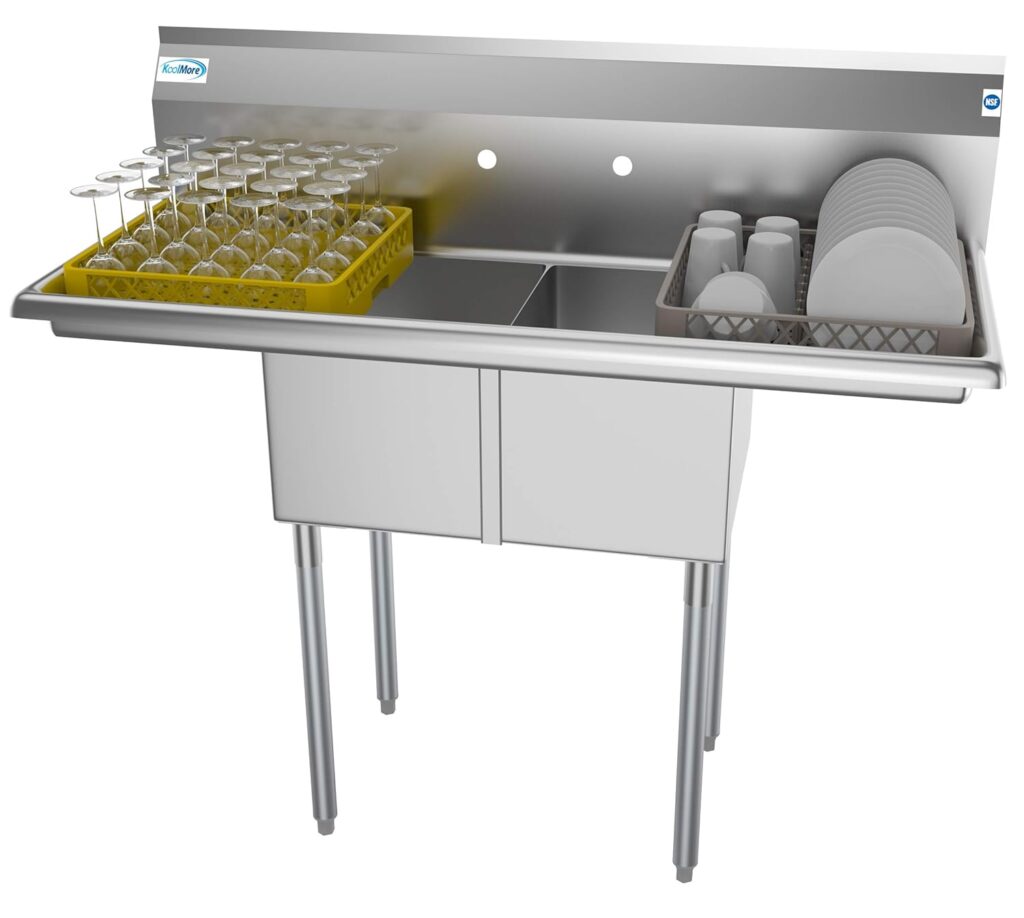 KoolMore - SB121610-12B3 2 Compartment Stainless Steel NSF Commercial Kitchen Prep  Utility Sink with 2 Drainboards - Bowl Size 12 x 16 x 10