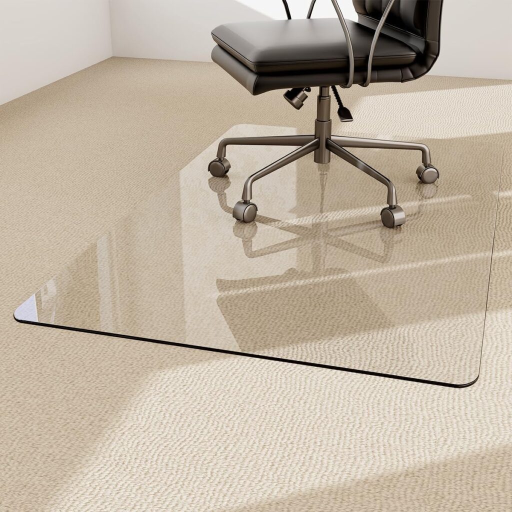 36 x 46 Chair Mat for Carpet - Office Chair Mat - Tempered Glass Floor Mat for Home/Office/Carpet Clear Computer Floor Mat - with 4 Anti-Slip Pads