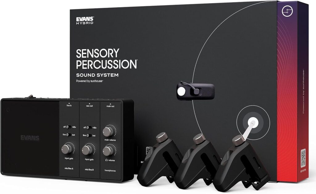 Evans Hybrid Sensory Percussion Sound System - Includes Software, Audio Interface, 3 Drum Sensors,  Cables - Transform ANY Drum Set Into Customizable Music Tool