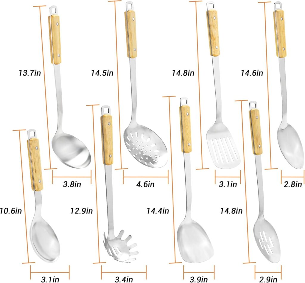 FJNATINH Cooking Utensils - Spatula and ladle Set with Wood Handle, 8 Pieces Wok Utensils Tools - Wok Accessories Cookware Set