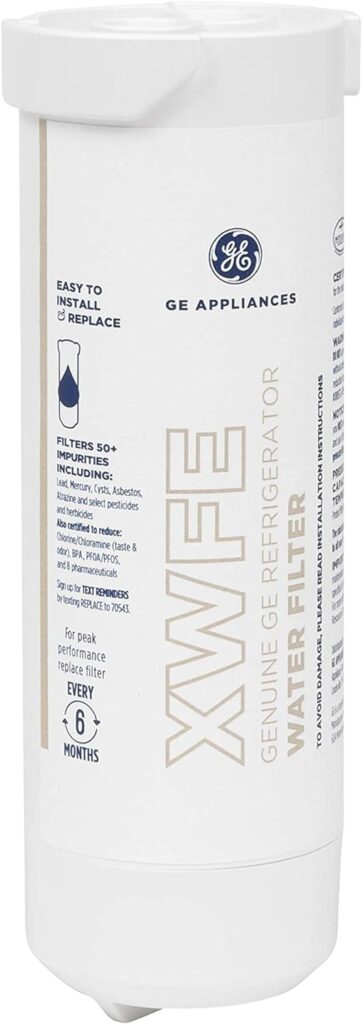 GE XWFE Refrigerator Water Filter, Genuine Replacement Filter, Certified to Reduce Lead, Sulfur, and 50+ Other Impurities, Replace Every 6 Months for Best Results, Pack of 1