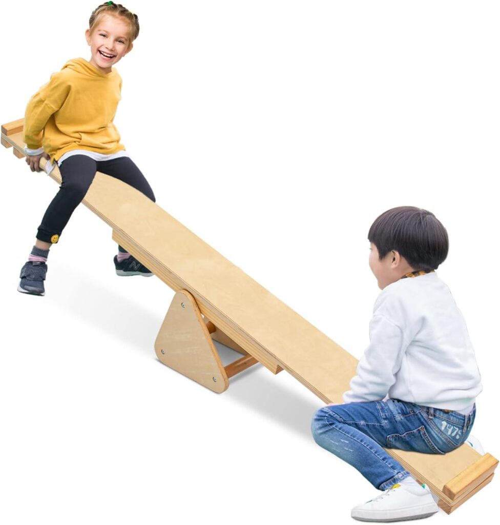 GOME Wooden Indoor Balance Beam and Seesaw Playground, Play Gym Equipment for Toddlers